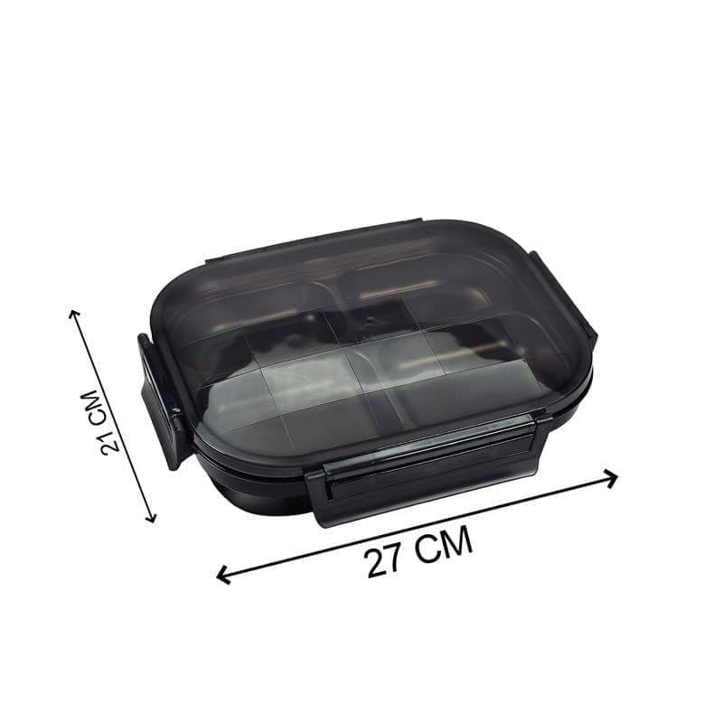 Store4Hope Black Transparent 4 Compartment Lunch Box for Kids and Adults, Stainless Steel Lunch Box with 4 Compartments. view 2