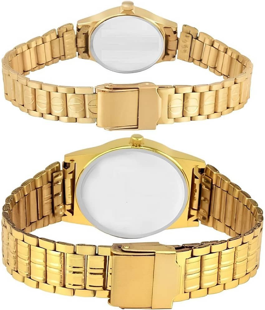 Viser Gold Metal Analog Couple's Watch view 2