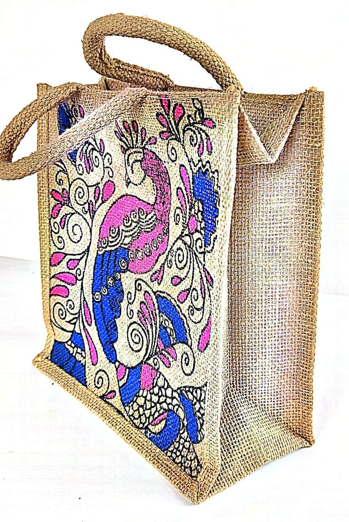 Hand-Painted Jute Peacock Tote Bag - Eco-Friendly & Stylish view 2