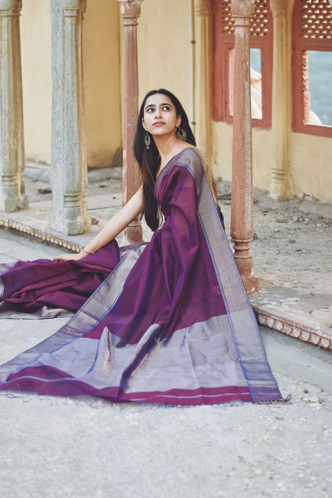 Seher - Dark Purple Maheshwari Saree view 2