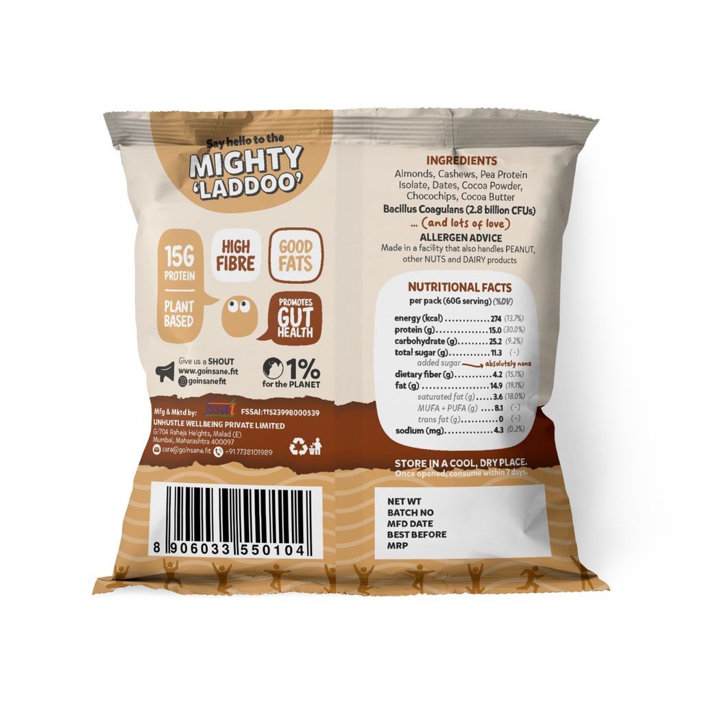 Insane Fit Protein Balls Almond Cocoa 60g x 4 | Plant Protein | Probiotics | Loaded with Nuts - Almonds & Cashews | No Added Sugar view 2