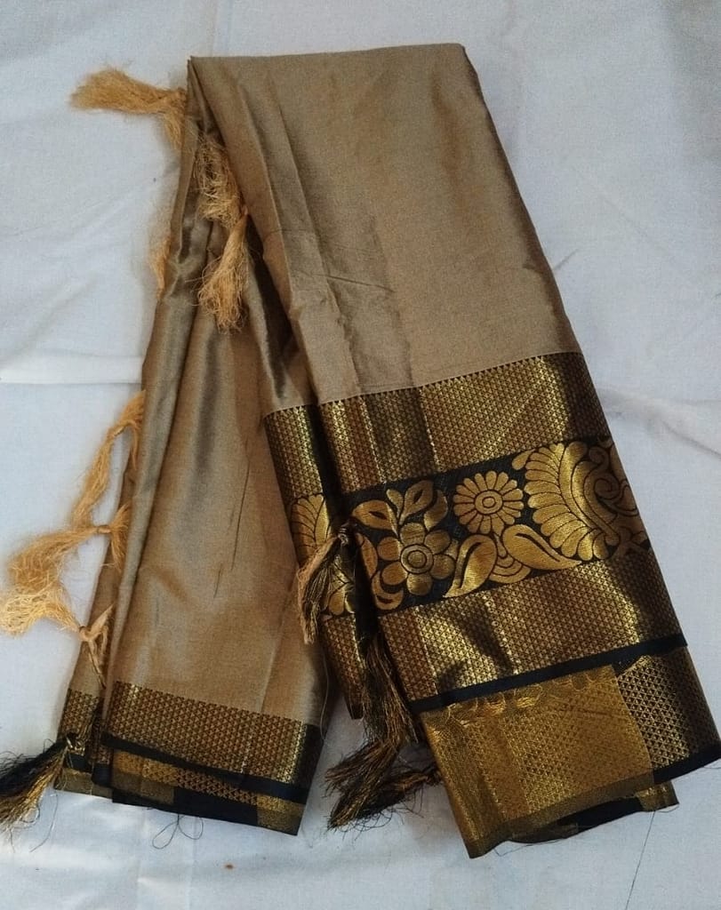 Soft Pure Handloom Mysore Silk Saree With Zari Border view 2