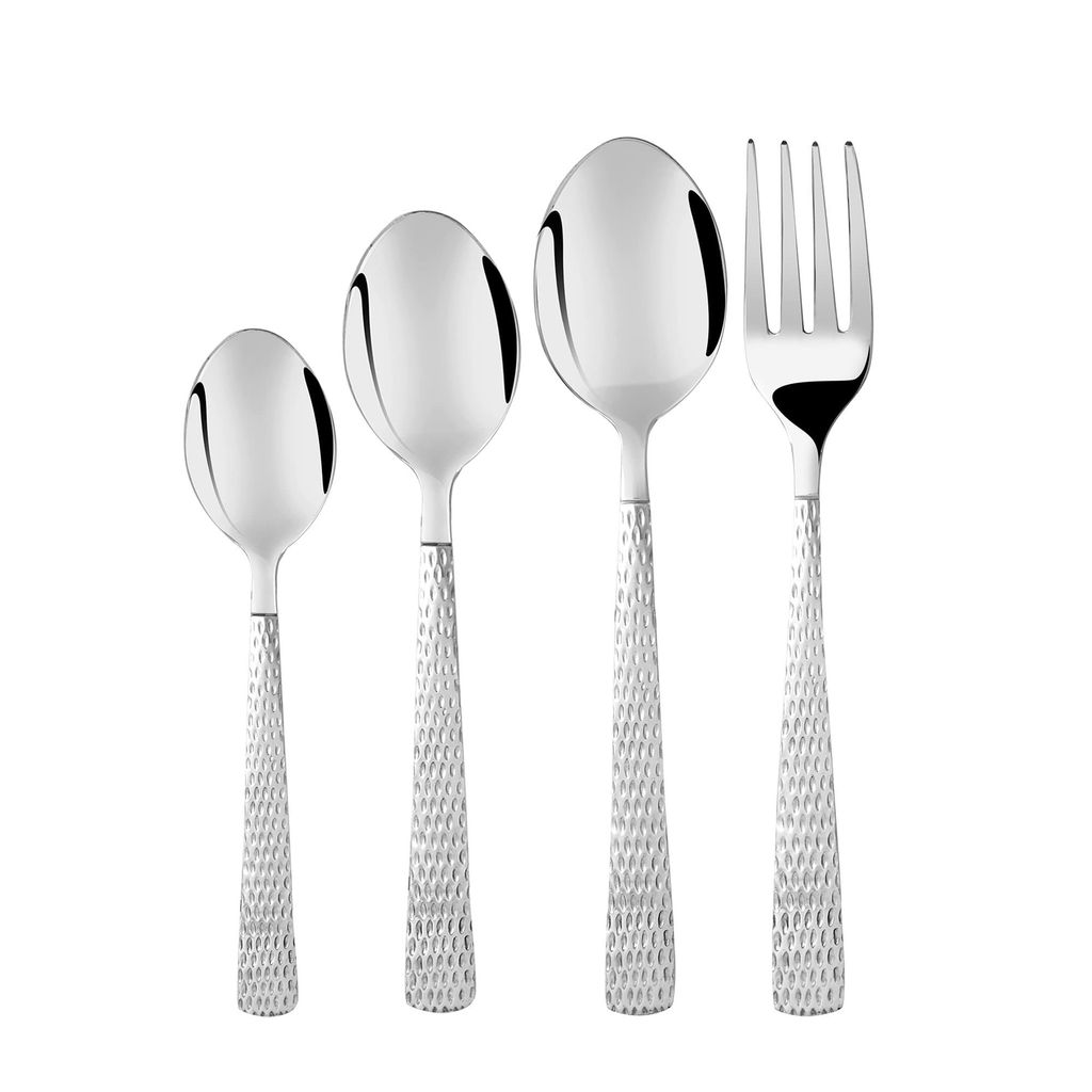 FnS Madrid 24 Pcs Cutlery Set with Cutlery Stand, Hammer Finish (6 Dinner Spoon, 6 Dinner Fork, 6 Teaspoon & 6 Baby Spoons) view 2