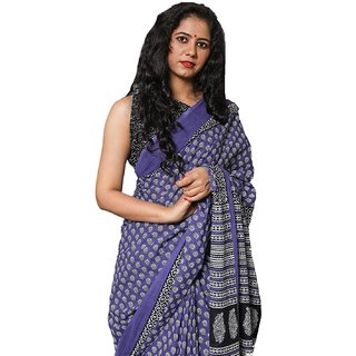 KVR Handicrafts Women's Plain Weave Cotton Saree With Blouse Piece
