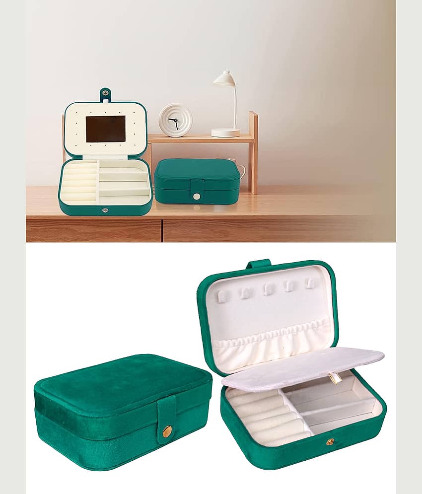 Jewellery Organiser PU Leather Zipper Portable Storage Box with Divider Container view 2