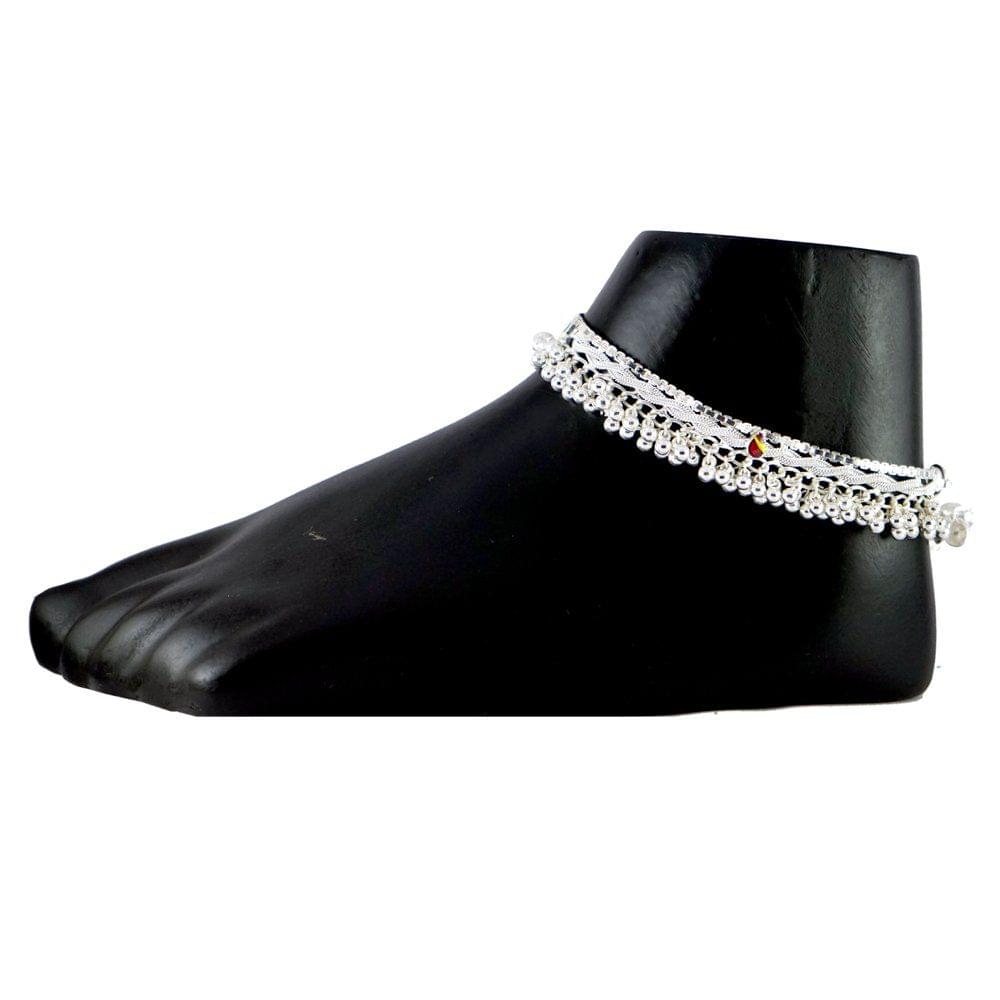 Fashion World Beads Studded Silver Payal Kashmiri Anklet for Girls and Women view 2