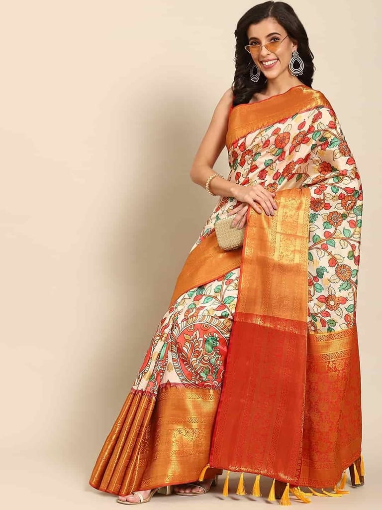 Women's Kalamkari Print with Regal Weave Silk Saree With Unstiched Blouse Piece view 2