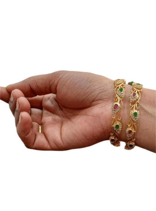 Gold Plated Leaf Design Bangle Set (pack of 2) view 2