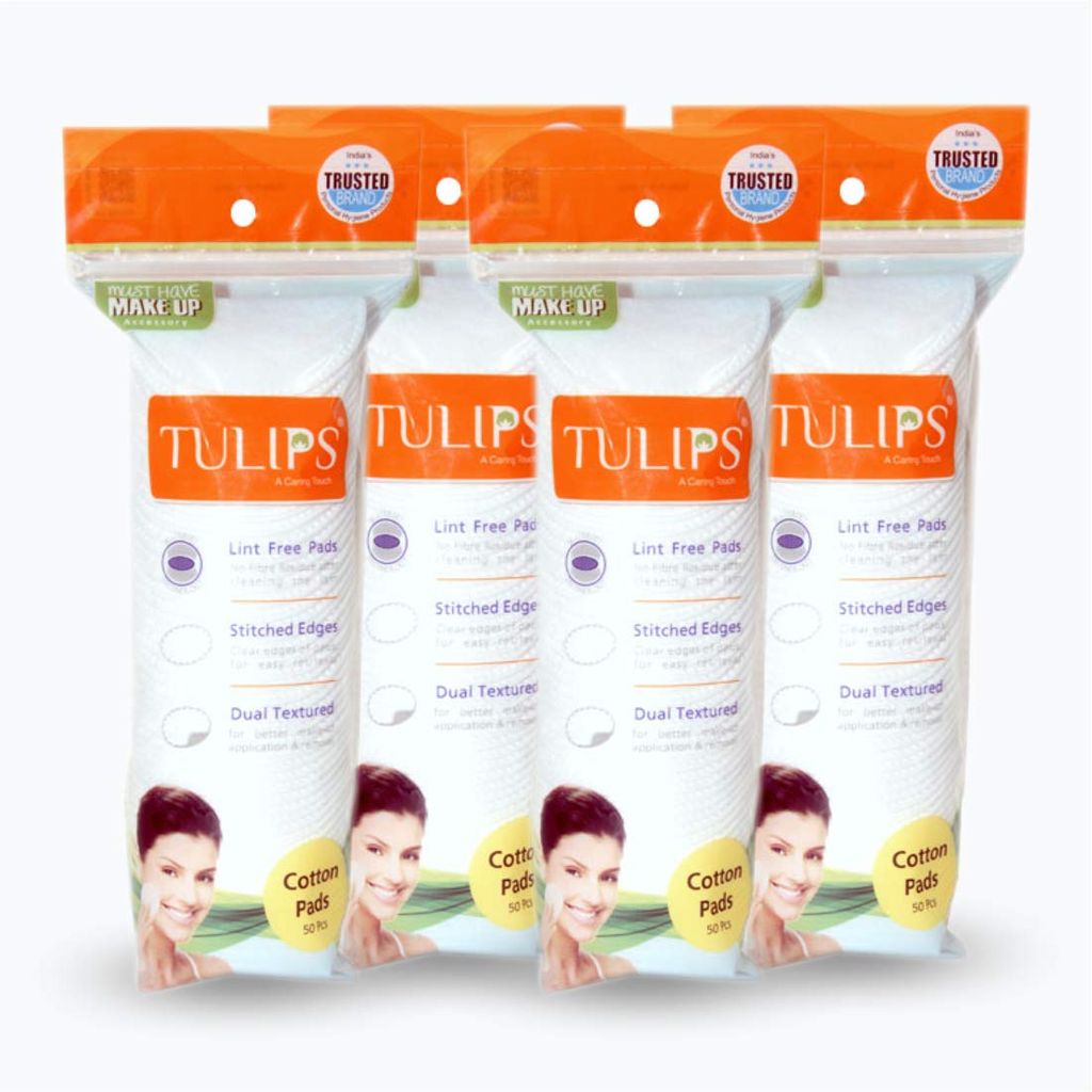 4 Pack of 50 Count Lint-Free Cotton Pads with Stitched Edges for Easy Removal and Dual Textured for Better Skin Application