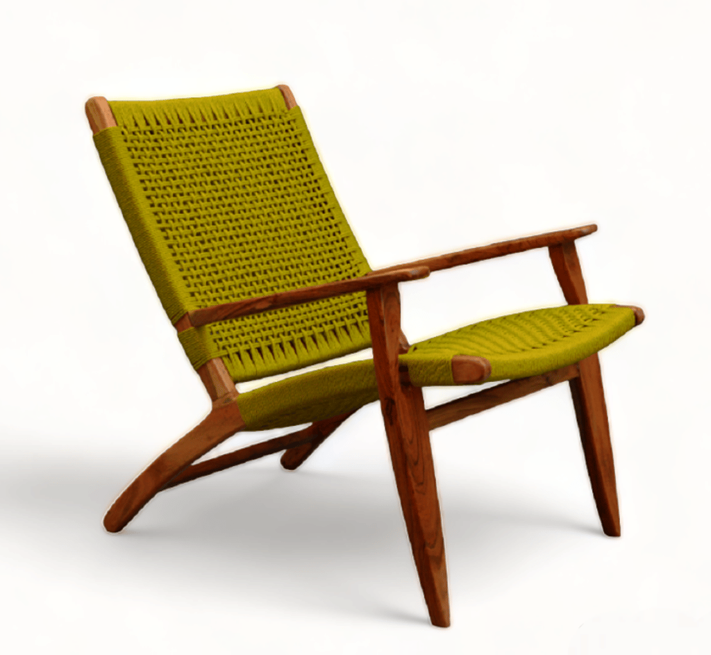 Orchid Homez Hand Woven Lounge Chair with Armrest Solid Wood Outdoor Chair (Natural, Pre-Assembled) (Yellow) view 2
