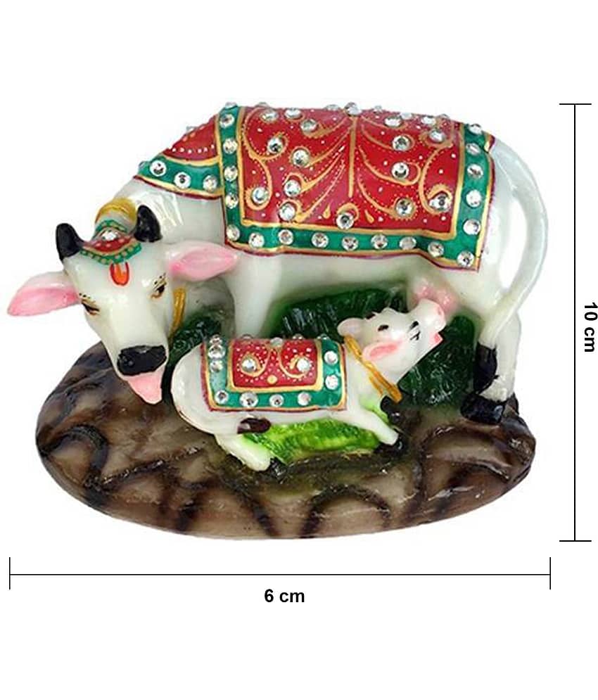 Fashion Bizz Handcrafted Marble Kamdhenu Cow Statue With Calf For Home Decor - 10 cm view 2