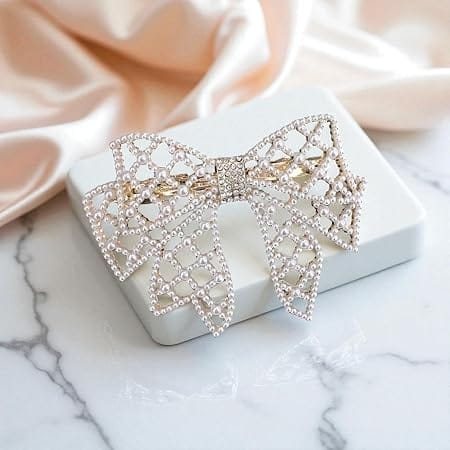 Elegant Pearl Bow Hair Claw Clip view 2