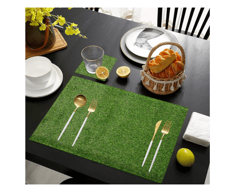 Homitecture 25MM Artificial Grass Table Mat Placemats with Tea Coaster Combo, Heat Insulation Pad for Coffee Table Dining Table Hot Pot Holders Dining Table Accessories for Home Office (Set of 4) view 2
