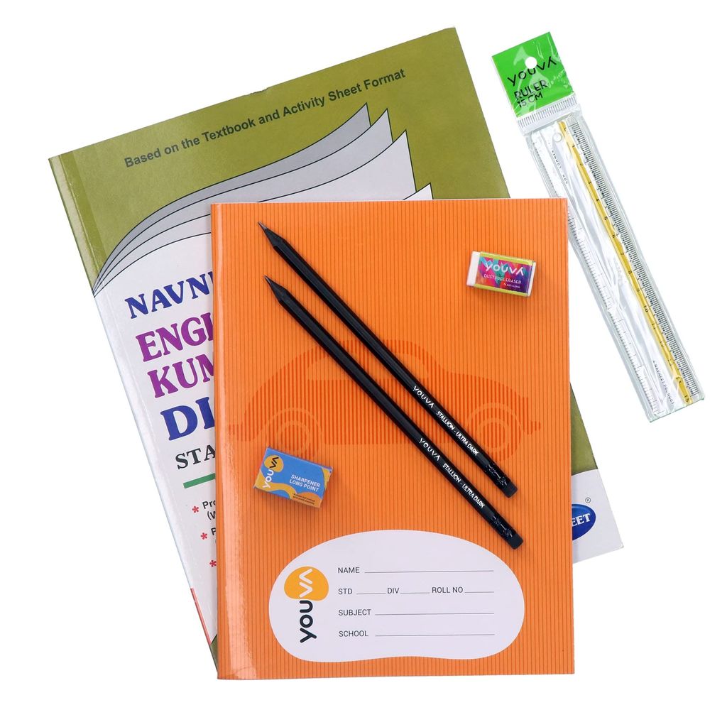 Navneet Youva Happiness Combo English Study Kit (1 Digest + 1 Notebook + 2 Pencils + 1 Sharpener + 1 Eraser + 1 Scale), Multi Colour view 2