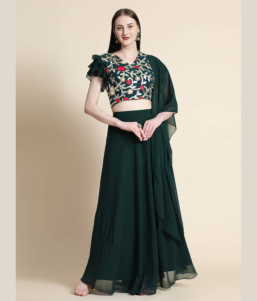 TOGZZ Green Georgette A-line Stitched Lehenga view 2