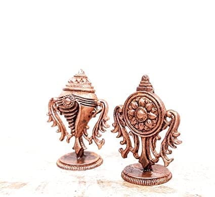 Searchers Paradise - Copper Idols Srinivasa Perumal with Sanghu Chakram ,5.1 inches, Copper Handmade 420 Grams, Patina Antique Finish, Pack of 1 Piece view 2