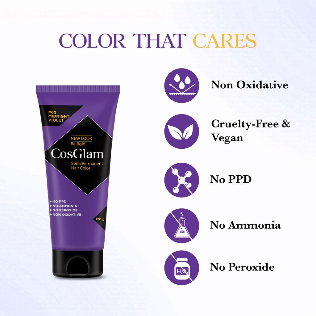COSGLAM Combo Pack, Semi Permanent Hair Color Midnight Violet 120g, Hair Highlighter Kit 115g & Hair Color Remover 70ml view 2