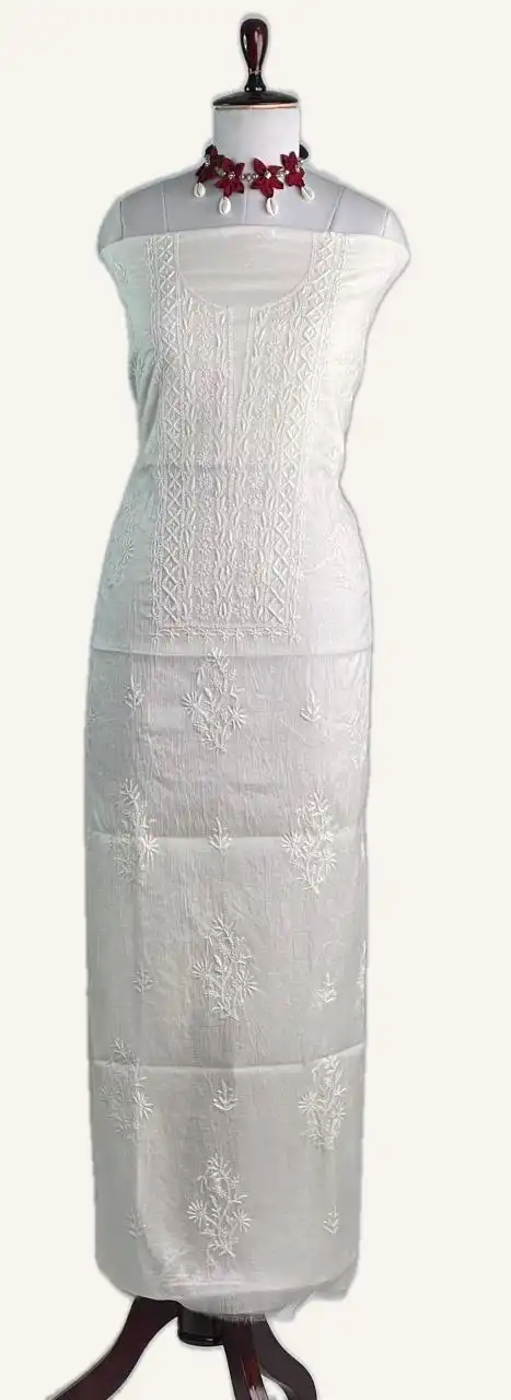 Chikankari Mul Chanderi Dress Material White Tonal Jaali view 2