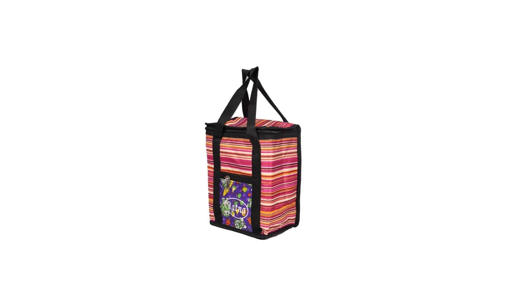 Striped Lunch Bag with Zip Closure and Front Pocket view 2