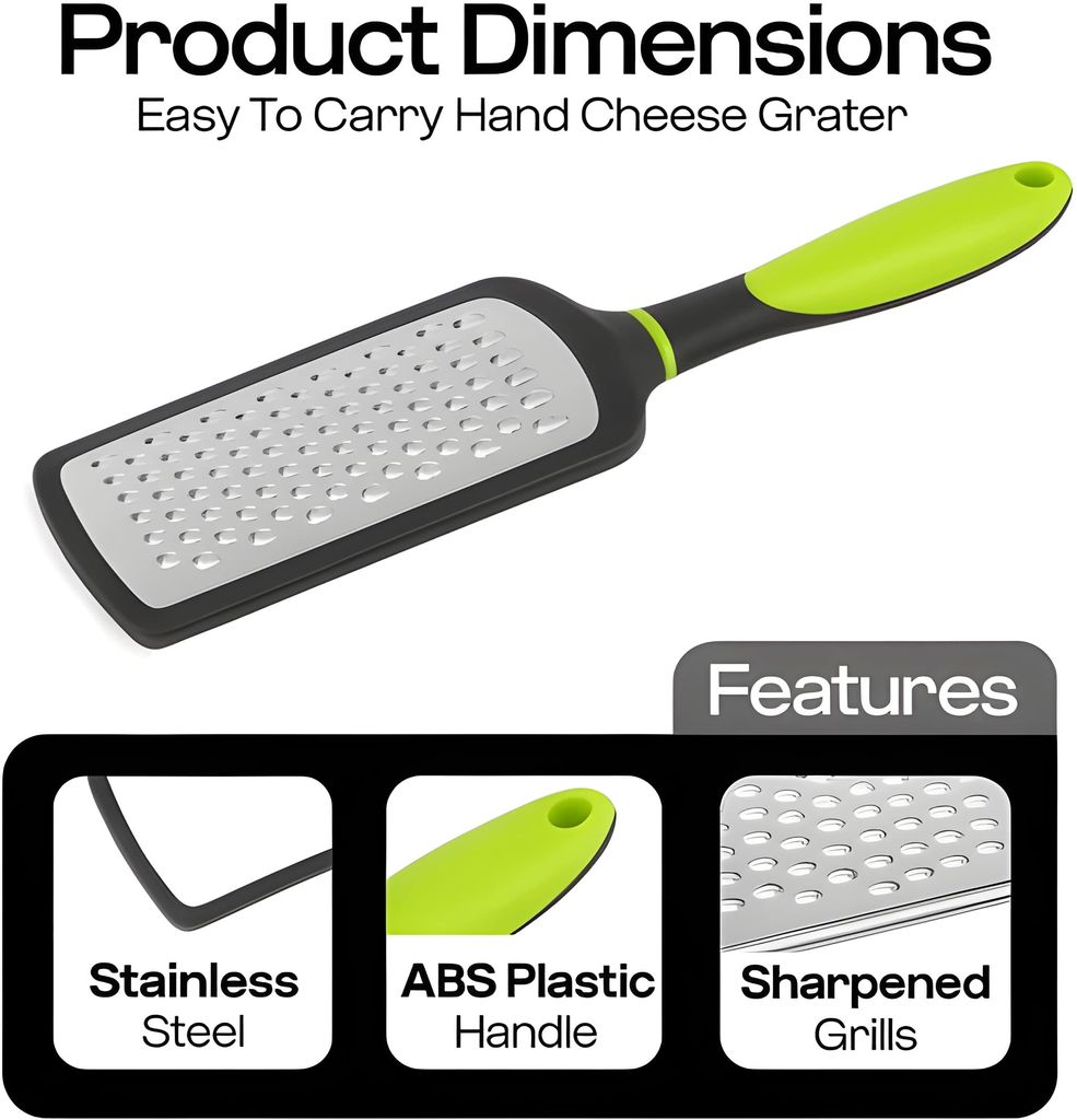 Premium Stainless Steel Handheld Kitchen Grater | Multipurpose Cheese, Ginger, Garlic, Lemon Zester, Chocolate & Vegetable Grater with Ergonomic Non-Slip Handle (Original) view 2