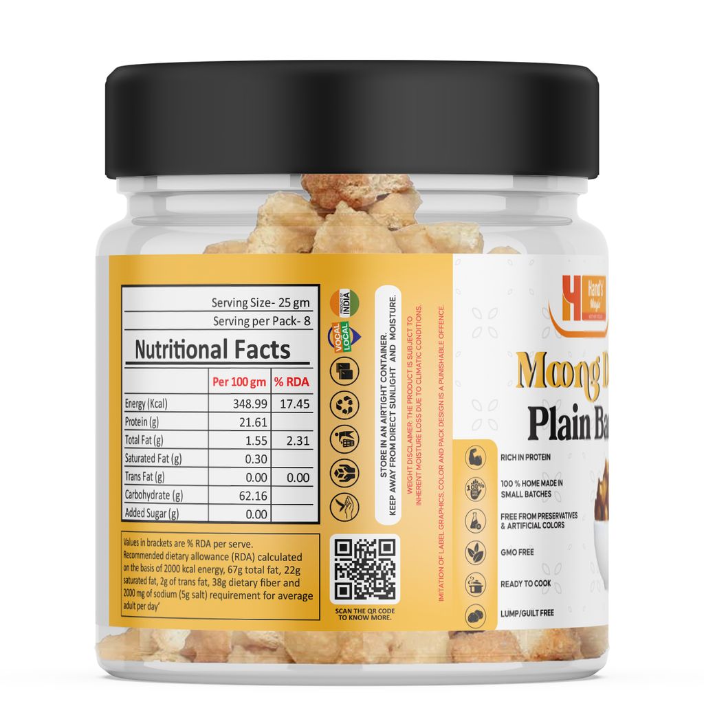 Hand’s Magic Moong Dal Plain Bari | High Protein | Ready to Cook | 100% Homemade | No Preservatives | Natural & Healthy | 200g view 2