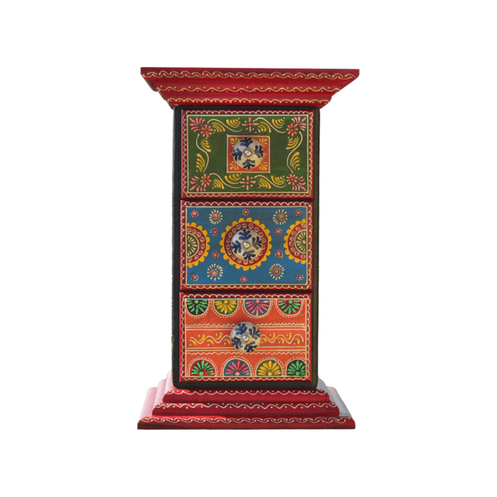 WOODEN HAND PAINTED BED SIDE / SIDE BOARD / SIDE TABLE / LIVING ROOM / 3 DWR / VINTAGE FINISH view 2