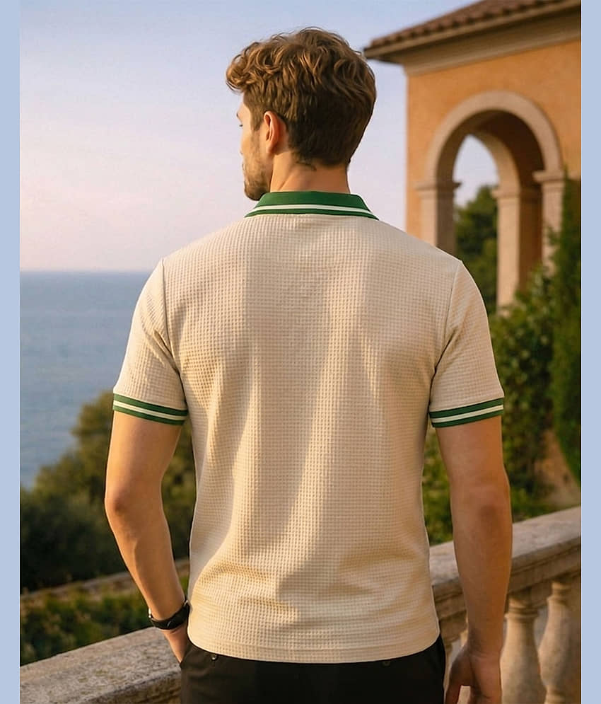 AUSK Men Cotton Blend Regular Fit Solid Polo T Shirt ( Beige ) view 2