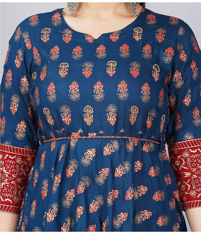 Mishree Collection - Blue Rayon Women's Anarkali Kurti ( Pack of 1 ) view 2