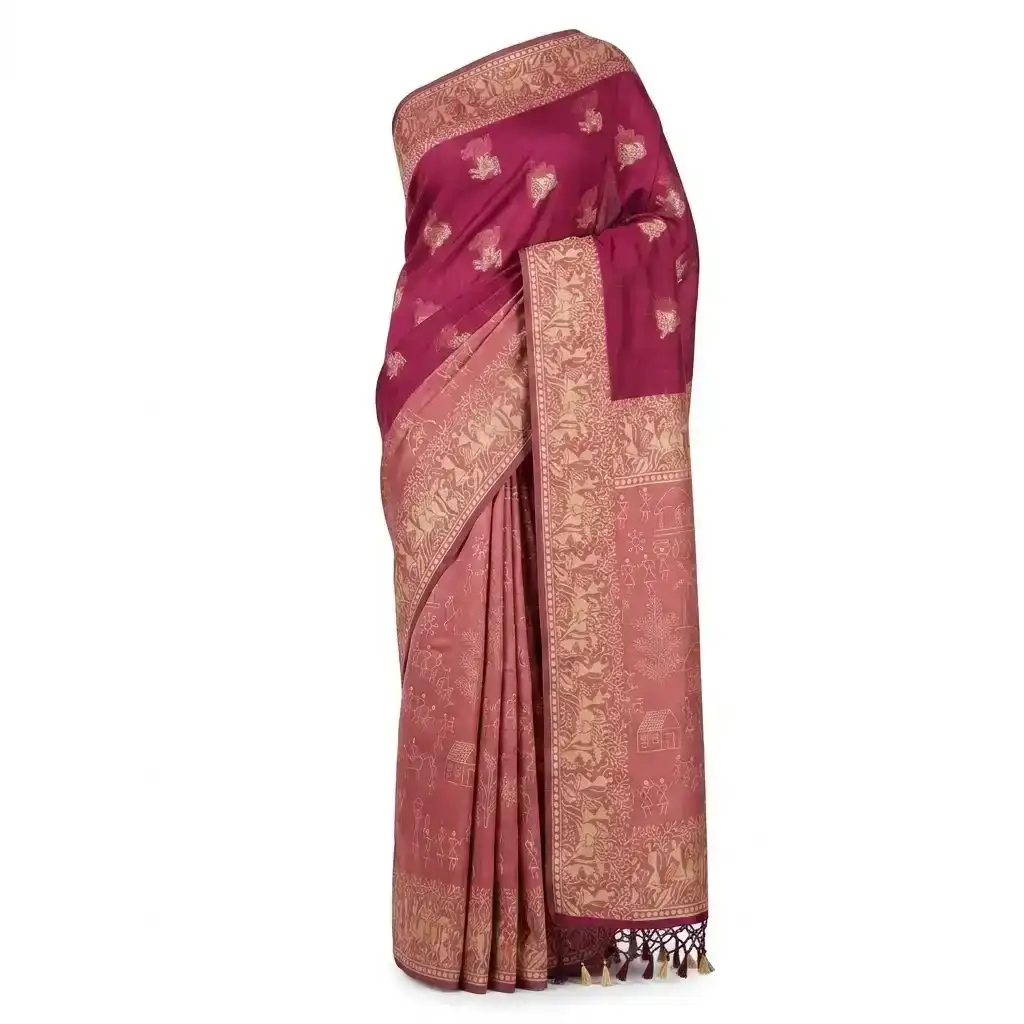 Rich Maroon Odisha Handloom Saree | Ethnic Woven Cotton