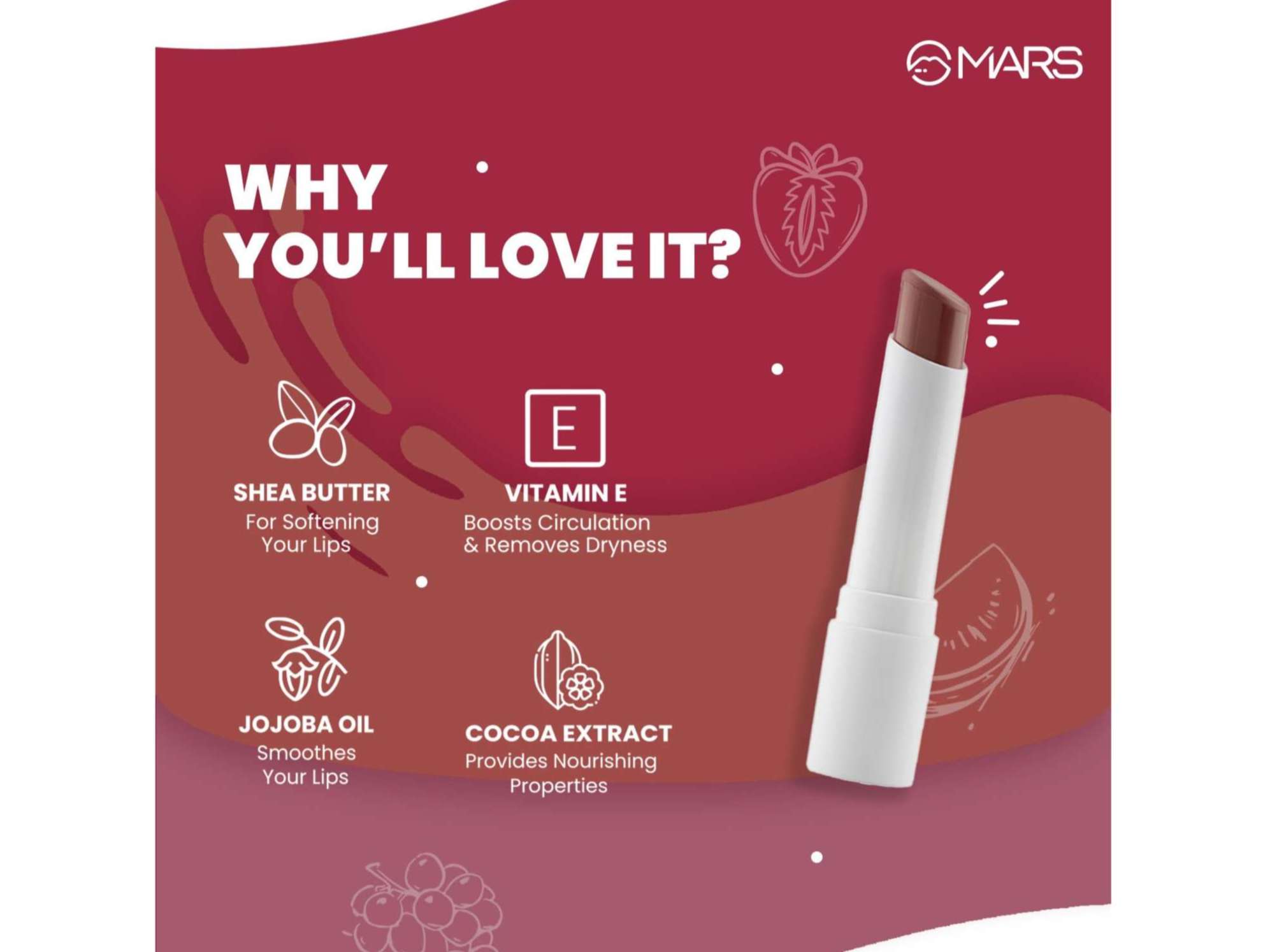 MARS Aqua Splash Tinted Lip Balm Enriched with Shea Butter, Jojoba Oil, Vitamin-E & Cocoa Extract, Repair Chapped Lips, Non-Sticky & Moisturising - 03-DRAGON FRUIT view 2