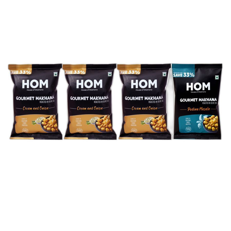Gourmet Makhana (Pack of 4) with Flavours of Pudina Masala, 3 Cream & Onion. - 56 gm view 2