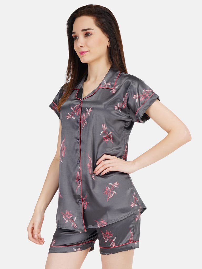 KOI SLEEPWEAR Women's Printed Satin Shirt & Short Sleeve Night Suit Lounge Wear view 2