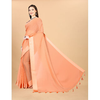 Peach Colour Chiffon Solid Printed Saree With Blouse Piece view 2