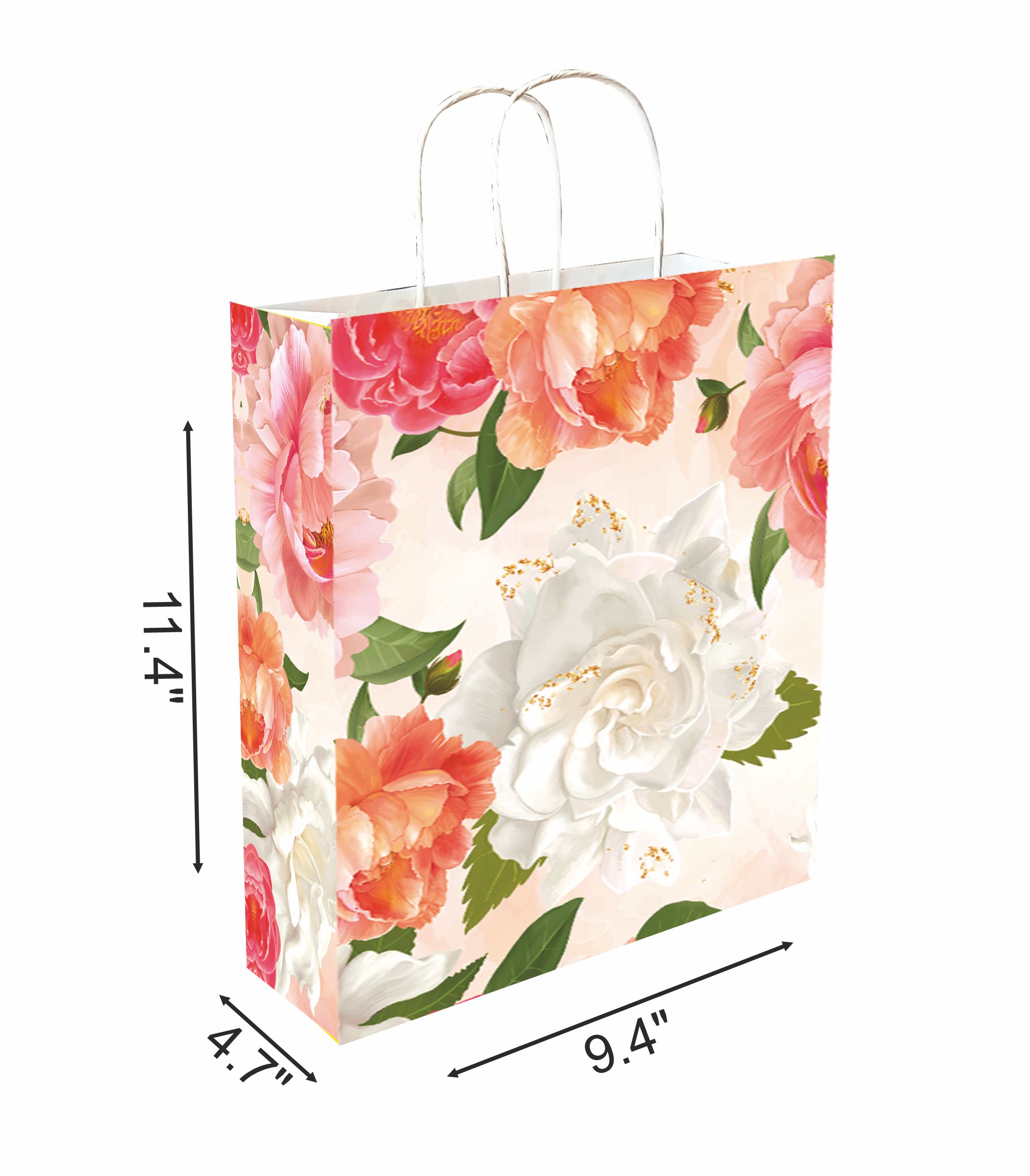 90 GSM Flower Printed Paper Gift Bags, Ideal for Birthday Return Gifts, Wedding Gifts, & Gifting on Special Occasions (Size: 11.4 x 9.4 x 4.7 inch) - 50 view 2