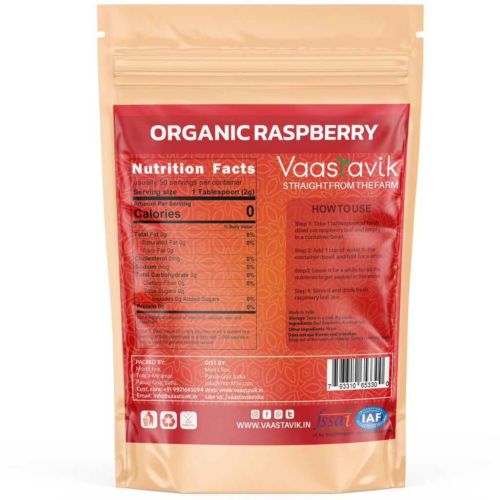 Vaastavik Red Raspberry Leaf Tea Dry Cut Herb Rubus Occidentalis 100gm view 2