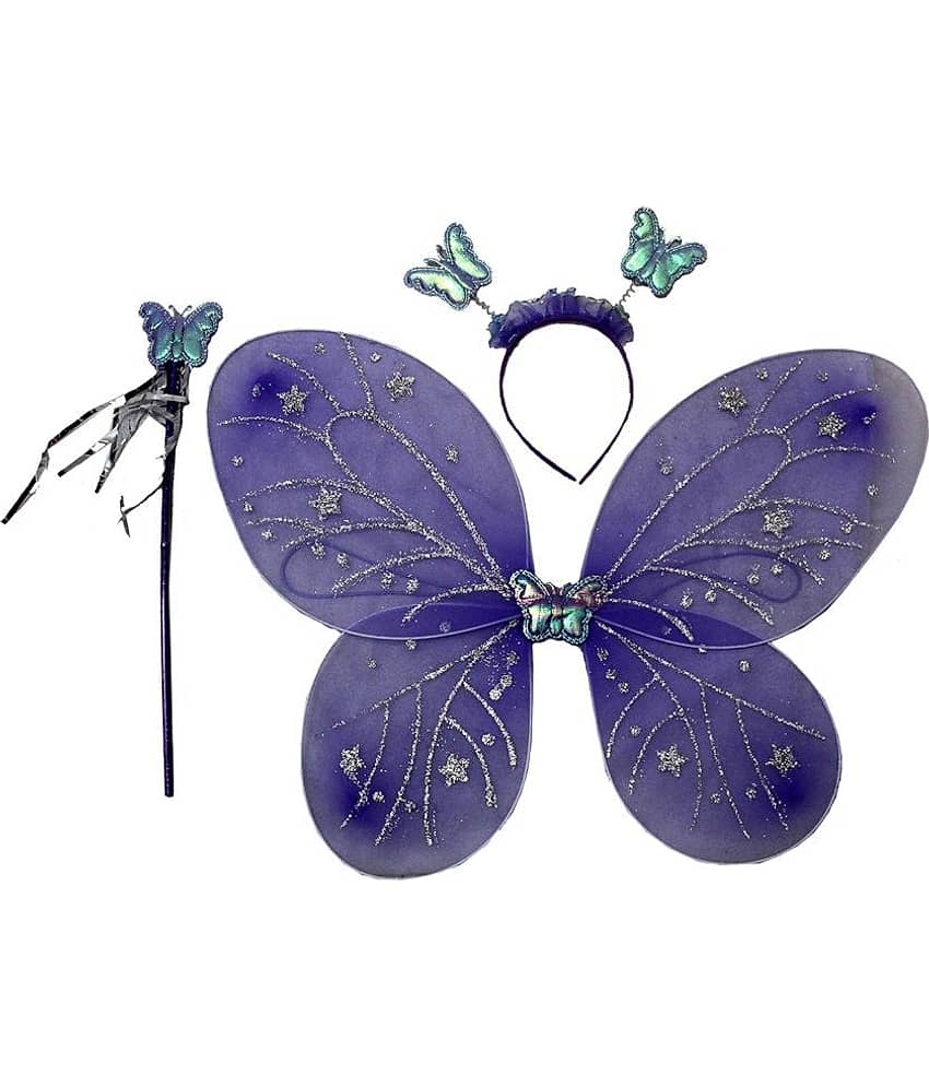 Purple Butterfly Costume Dress For Girls with Wings, Wand & Hairband, (FreeSize)