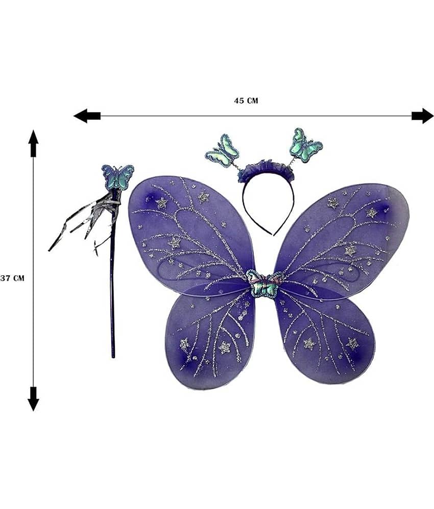 Purple Butterfly Costume Dress For Girls with Wings, Wand & Hairband, (FreeSize) view 2