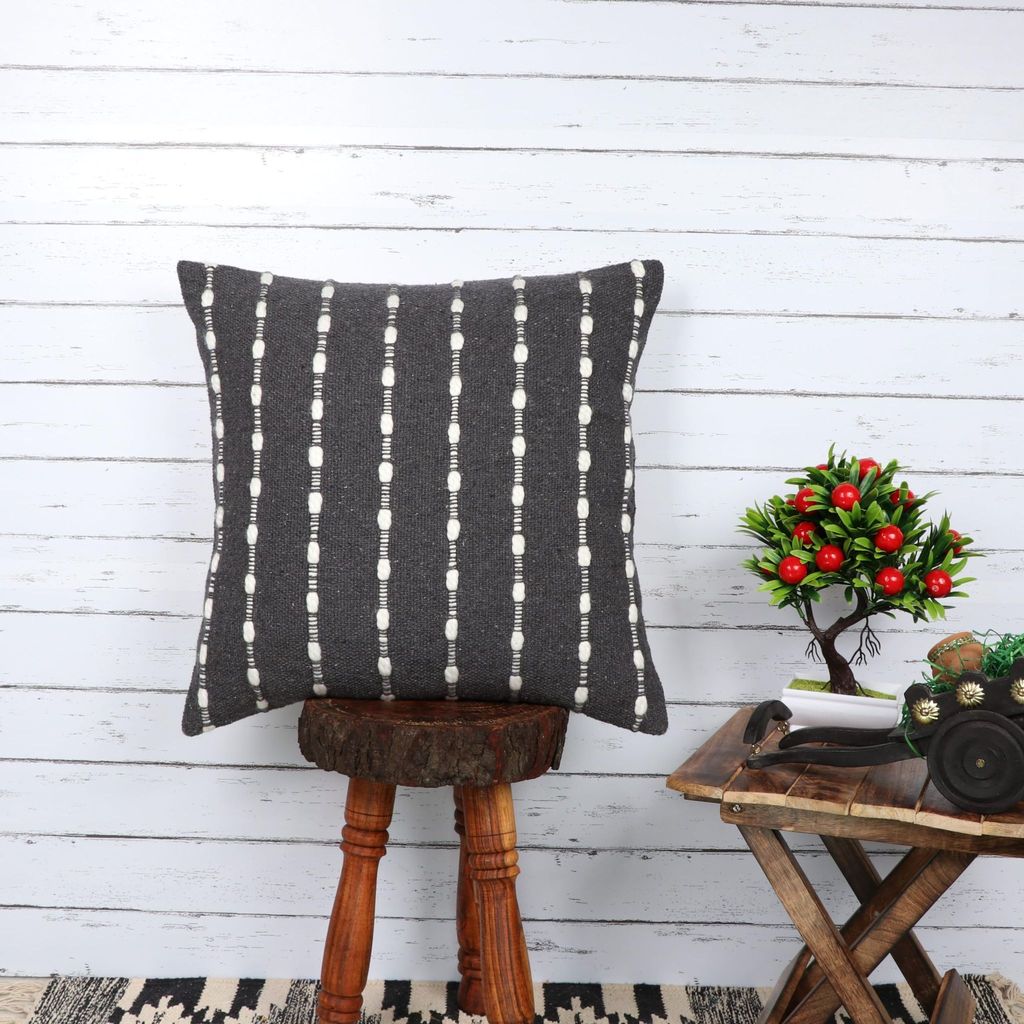 Indihomecraft Handmade Cotton Cushion Cover, 18x18 Inches, Hand Embroidered, Boho Style 45x45 Cm, Set of 1