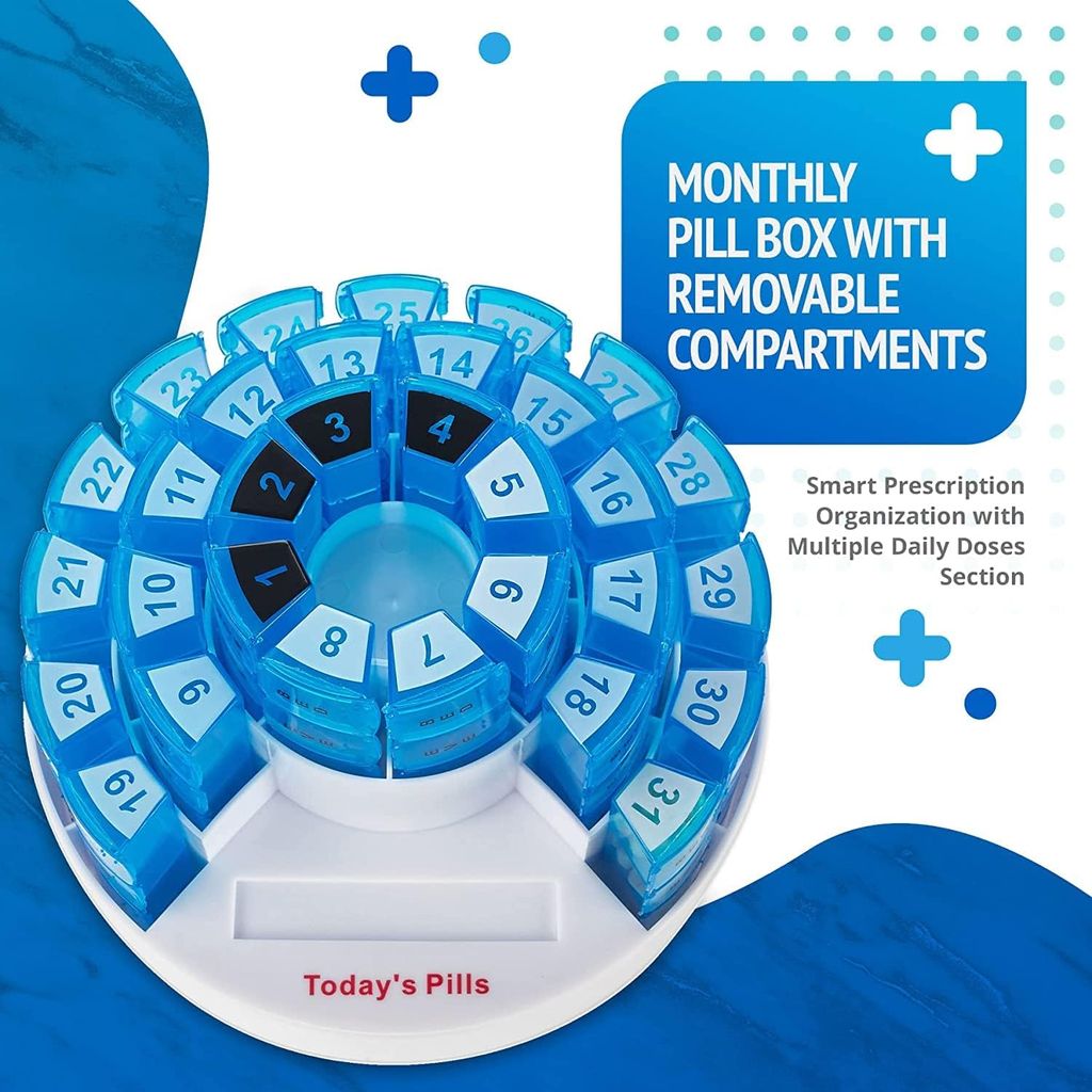 Aktive Life Monthly Pill Box 31 Day Medication Organizer, Multiple Daily Doses Section, Removable Compartments Perfect for Travelling, Detachable Containers view 2