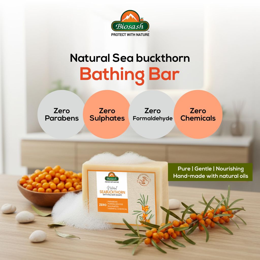 Biosash Natural Seabuckthorn Bathing Bar (Pack of 5) | Antioxidant-Rich Soap for Deep Nourishment, Collagen Boost, and Youthful, Radiant Skin (5 Pcs) (100 x 5 = 500gm) view 2