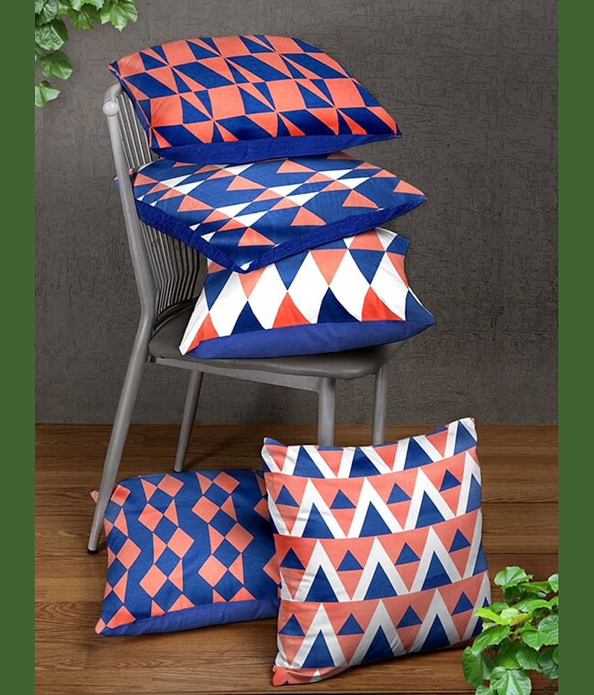 Belive-Me Set of 5 Multicolor Jute Print Cushion Covers Geometric Themed 40X40 cm (16X16 inch) view 2