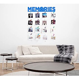Khush Its Amazing Home Decor Wood Blue Memories Hanging Photo Display, DIY Picture Photo Frame Collage Set Includes Multi colour Clips view 2