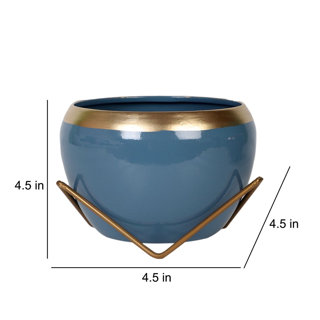 Apple Shape Metal Blue & Gold Planter Set of 2 view 2