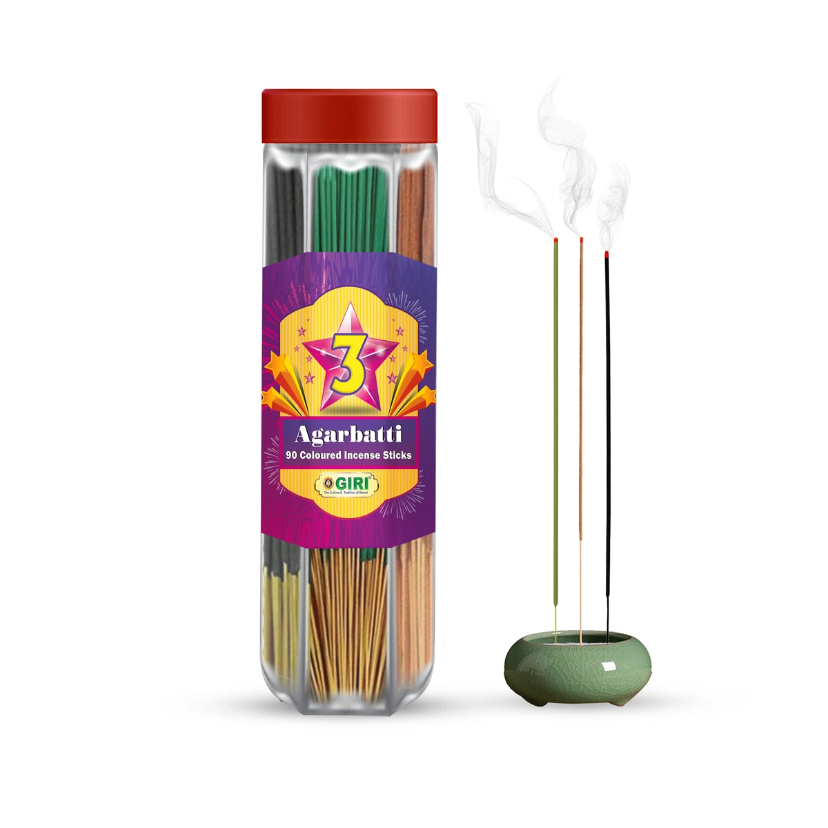 Giri Three Star Incense Sticks - 90 Sticks | 3 Star Agarbathi | Agarbatti for Pooja & Prayer view 2