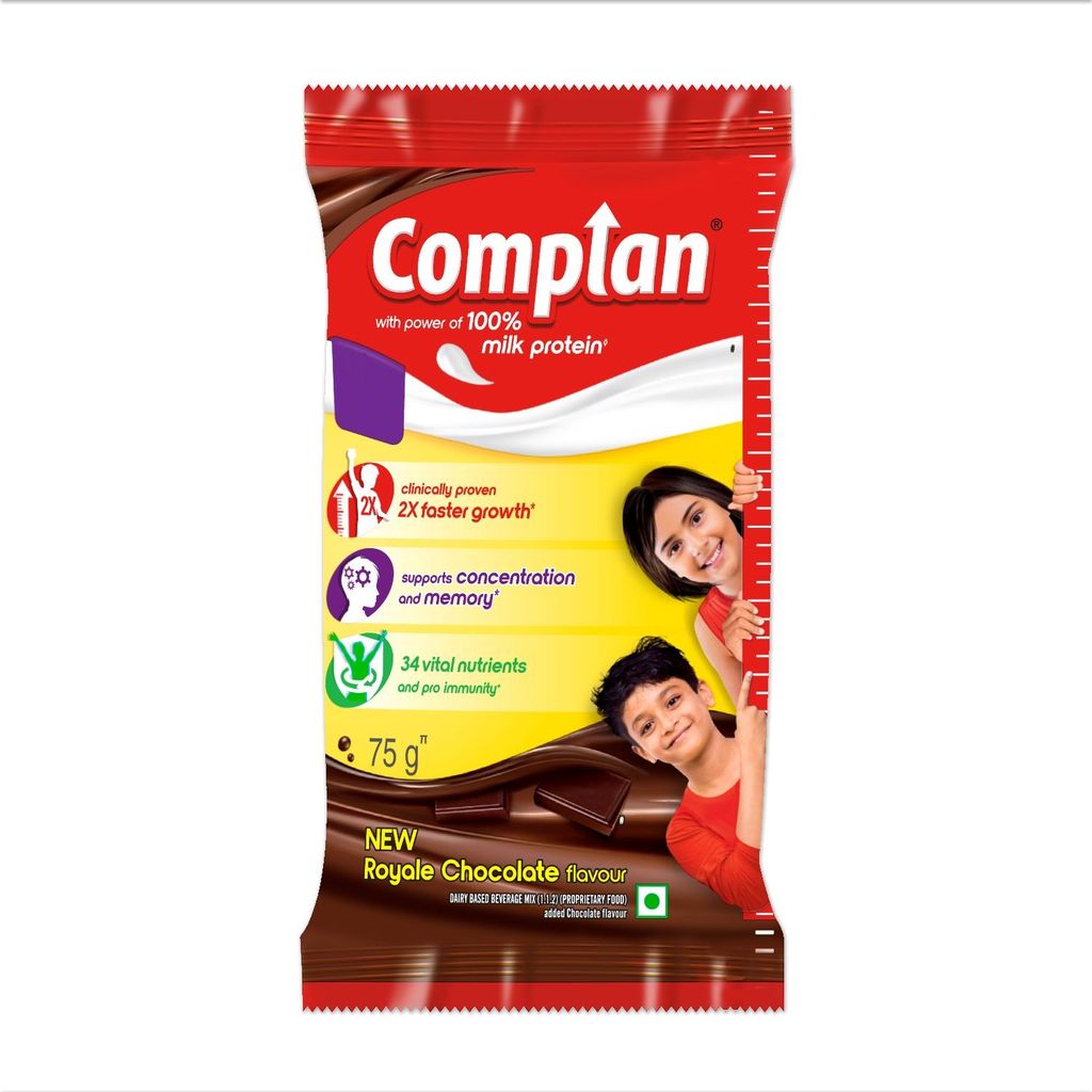 Complan Nutrition Drink Powder for Children, Royal Chocolate Flavour, 75 gm sachet | Nutrition drink for kids with protein & 34 vital nutrients view 2