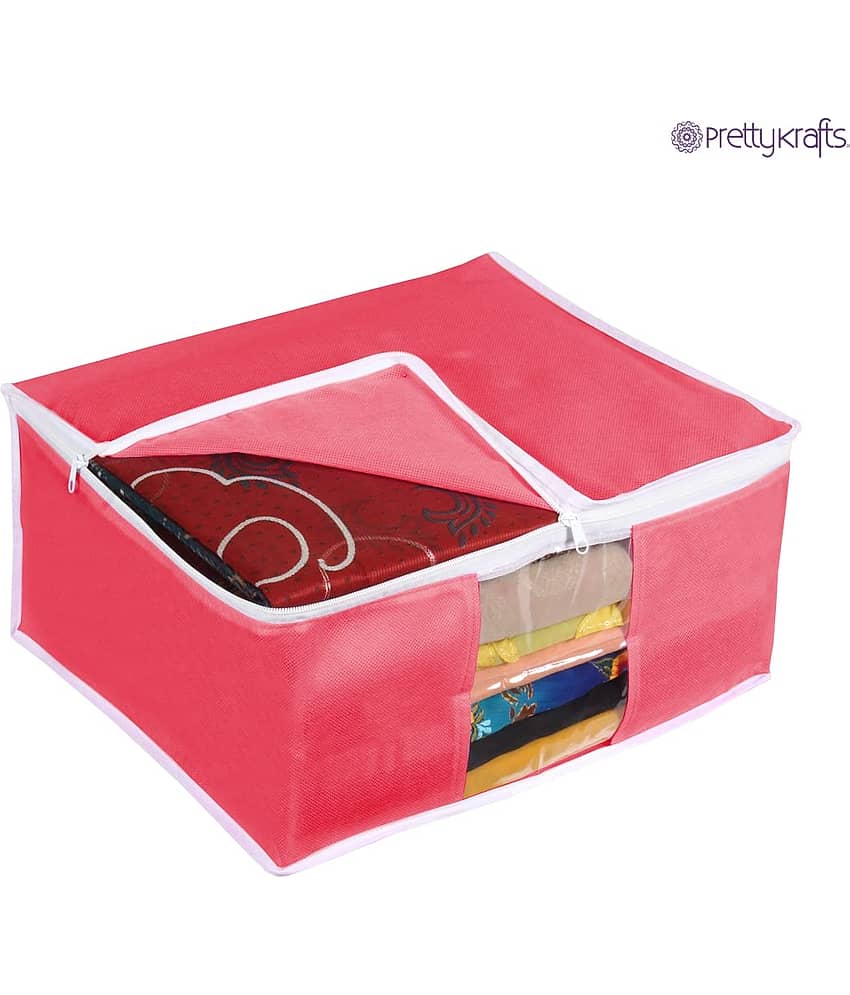 PrettyKrafts Presents Blue Saree Cover Storage Bags for Clothes Combo Offer Saree Organizer for Wardrobe/Organizers for Clothes/Organizers for Wardrobe Pack of 3 -Red view 2