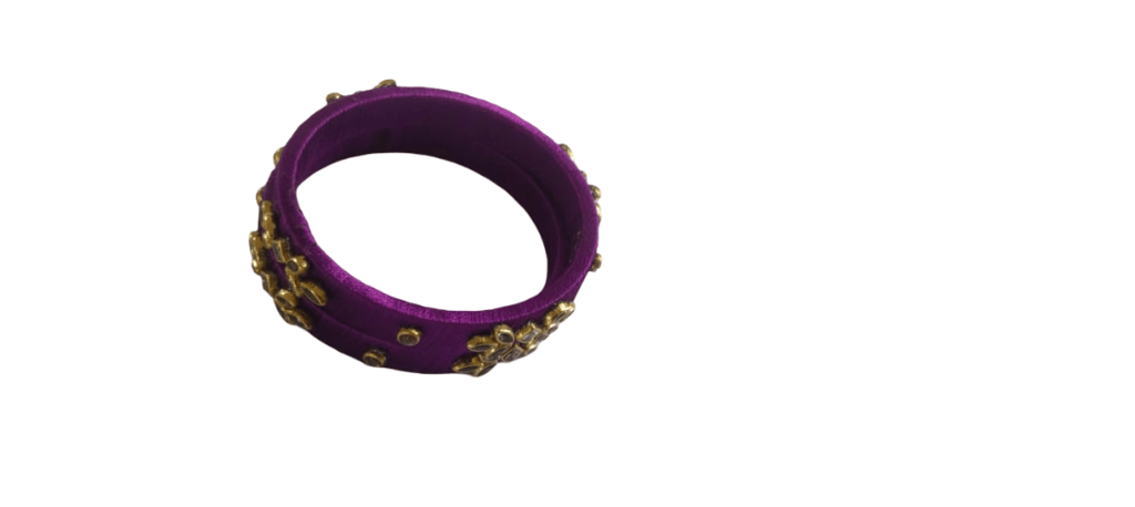 Elegant Purple Silk Thread Gold Embellished Traditional Bangles (Pair) view 2