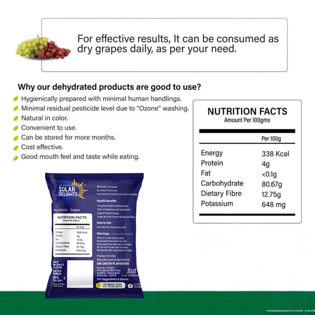 DR. RENGA'S SOLAR DELIGHTS Dried Black Raisins With Seeds | Black Grapes Dry Fruits | Dehydrated Grapes Without Preservatives | 200g view 2