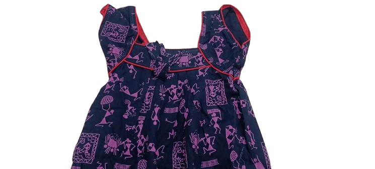 A beautiful hand block printed cotton frock for girls. view 2
