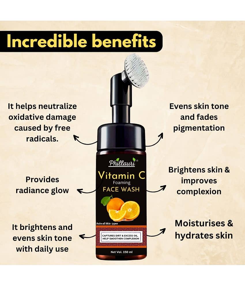 Phillauri Brightening Vitamin C Foaming Face Wash with Built-In Face Brush - 150 ml view 2